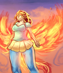 Size: 2850x3300 | Tagged: safe, artist:checkerboardazn, sunset shimmer, equestria girls, my past is not today, fiery wings, humanized, solo, sunset phoenix, tailed humanization, that was fast, winged humanization