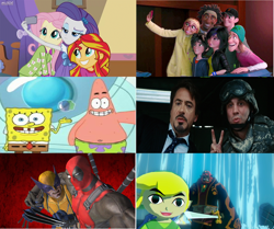 Size: 1024x856 | Tagged: safe, screencap, fluttershy, honey lemon, rarity, sunset shimmer, equestria girls, rainbow rocks, atlantis squarepantis, big hero 6, but first let me take a selfie, comparison, deadpool, fred, game grumps, ganondorf, gogo tomago, hiro hamada, iron man, link, marvel, patrick star, selfie, spongebob squarepants, tadashi hamada, the legend of zelda, the legend of zelda: the wind waker, tony stark, toon link, wasabi, wolverine, x-men