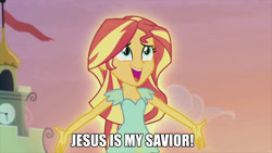 Size: 1280x720 | Tagged: safe, sunset shimmer, equestria girls, my past is not today, rainbow rocks, christian sunset shimmer, christianity, image macro, jesus christ, meme, religion, religion in the comments, religious focus, religious headcanon