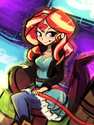 Size: 720x960 | Tagged: safe, artist:lumineko, sunset shimmer, equestria girls, friendship through the ages, 30 minute art challenge, clothes, cute, female, looking at you, shimmerbetes, smiling, solo