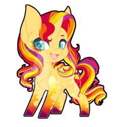 Size: 750x805 | Tagged: safe, artist:fuyusfox, sunset shimmer, pony, unicorn, chibi, cute, ethereal mane, female, gradient hooves, looking at you, mare, outline, rainbow power, rainbow power-ified, shimmerbetes, simple background, smiling, solo, starry mane, transparent background