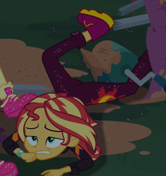 Size: 840x891 | Tagged: safe, screencap, sunset shimmer, better together, equestria girls, sunset's backstage pass!, ass, bunset shimmer, butt, cropped, female, night, property damage