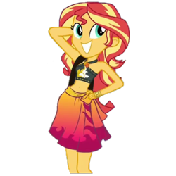 Size: 3264x3264 | Tagged: safe, sunset shimmer, better together, equestria girls, forgotten friendship, arm behind head, belly button, cute, grin, midriff, sarong, sexy, shimmerbetes, simple background, smiling, transparent background