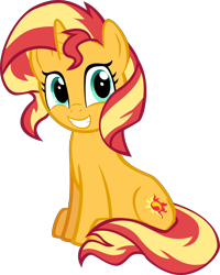 Size: 7500x9385 | Tagged: safe, artist:mrkat7214, sunset shimmer, pony, unicorn, absurd resolution, cute, grin, looking at you, shimmerbetes, simple background, sitting, smiling, solo, transparent background, vector
