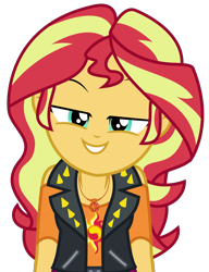 Size: 2529x3292 | Tagged: safe, artist:sketchmcreations, sunset shimmer, better together, costume conundrum, costume conundrum: sunset shimmer, equestria girls, female, geode of empathy, lidded eyes, looking at you, magical geodes, raised eyebrow, simple background, smiling, solo, transparent background, vector