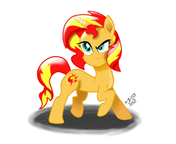 Size: 2400x1960 | Tagged: safe, artist:n3ro 182, sunset shimmer, pony, unicorn, equestria girls, female, horn, movie accurate, smiling, solo