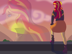 Size: 4000x3000 | Tagged: safe, artist:jongoji245, sunset shimmer, equestria girls, pun, solo, sunset, sunset shimmer day, visual pun