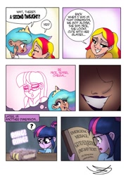 Size: 1024x1409 | Tagged: safe, artist:ringteam, princess celestia, sci-twi, sunset shimmer, twilight sparkle, human, comic, humanized, princess molestia