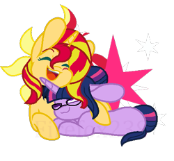 Size: 523x485 | Tagged: safe, artist:firefox238, artist:madzbases, sci-twi, sunset shimmer, twilight sparkle, pony, unicorn, base used, cuddling, cute, cutie mark, duo, equestria girls ponified, female, lesbian, scitwishimmer, shimmerbetes, shipping, simple background, sunsetsparkle, transparent background, twiabetes, unicorn sci-twi