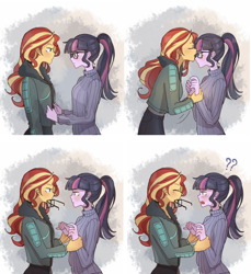 Size: 1758x1916 | Tagged: safe, artist:tcn1205, sci-twi, sunset shimmer, twilight sparkle, equestria girls, accessory theft, female, lesbian, scitwishimmer, shipping, sunsetsparkle