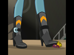 Size: 2048x1536 | Tagged: safe, screencap, sunset shimmer, equestria girls, movie magic, spoiler:eqg specials, boots, clothes, legs, pictures of legs, shoes, stepping on something, wrapper