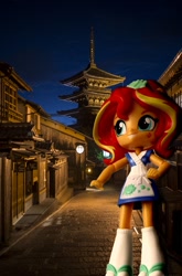 Size: 949x1434 | Tagged: safe, artist:whatthehell!?, edit, sunset shimmer, fish, equestria girls, building, doll, equestria girls in real life, equestria girls minis, food, irl, japan, merchandise, night, pagoda, photo, street, sunset sushi, sushi, town, toy