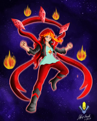 Size: 8400x10561 | Tagged: safe, artist:penspark, sunset shimmer, equestria girls, absurd resolution, clothes, female, fiery shimmer, fire, jacket, leather jacket, magic, pants, solo