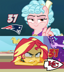 Size: 1920x2160 | Tagged: safe, edit, edited screencap, screencap, cozy glow, sci-twi, sunset shimmer, twilight sparkle, pegasus, pony, better together, equestria girls, rollercoaster of friendship, school raze, afc championship, american football, female, filly, kansas city chiefs, new england patriots, nfl, nfl playoffs, sports