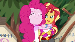 Size: 1920x1080 | Tagged: safe, screencap, pinkie pie, sunset shimmer, equestria girls, legend of everfree, hug