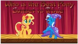 Size: 800x454 | Tagged: safe, sunset shimmer, trixie, my little pony: the movie, best pony, versus