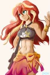 Size: 667x1000 | Tagged: safe, artist:artbenbeau, sunset shimmer, better together, equestria girls, belly button, clothes, female, human coloration, sarong, solo, swimsuit