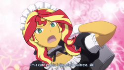 Size: 704x400 | Tagged: safe, edit, sunset shimmer, equestria girls, /mlp/, anime, caption, carnival phantasm, clothes, fate/stay night, female, gothic lolita, maid, solo