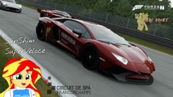 Size: 480x270 | Tagged: safe, artist:forzaveteranenigma, sunset shimmer, fanfic:equestria motorsports, equestria girls, belgium, car, circuit de spa francorchamps, driving, forza motorsport 7, koenigsegg, koenigsegg regera, lamborghini, lamborghini aventador, lamborghini aventador sv, photo, racing, tvr, tvr cerbera speed 12, watermark