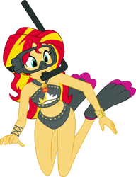Size: 1024x1335 | Tagged: safe, artist:shoxxe, artist:zefrenchm, sunset shimmer, better together, equestria girls, bikini, clothes, colored, female, flippers, geode of empathy, goggles, magical geodes, simple background, snorkel, solo, swimsuit, transparent background, vector