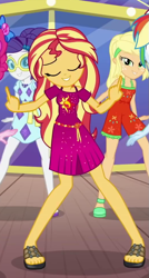 Size: 521x974 | Tagged: safe, screencap, applejack, rarity, sunset shimmer, better together, equestria girls, i'm on a yacht, cropped, eyes closed