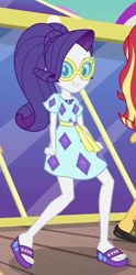 Size: 338x681 | Tagged: safe, screencap, rarity, sunset shimmer, better together, equestria girls, clothes, cropped, feet, female, geode of shielding, glasses, magical geodes, sandals, solo focus