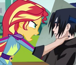 Size: 539x463 | Tagged: safe, edit, edited screencap, editor:pony-berserker, screencap, sunset shimmer, equestria girls, friendship games, angry, choking, meme, naruto, open mouth, profile, shout, uchiha sasuke