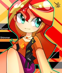 Size: 1516x1782 | Tagged: safe, artist:yuyutsuka_0130, sunset shimmer, human, better together, equestria girls, clothes, cute, female, jacket, leather, leather jacket, moe, shimmerbetes, shirt, skirt, solo