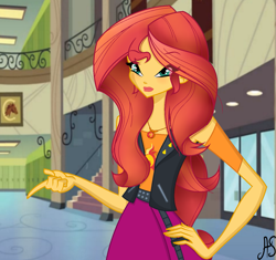 Size: 1309x1231 | Tagged: safe, artist:sparkling-sunset-s08, sunset shimmer, human, better together, equestria girls, clothes, crossover, geode of empathy, hasbro, hasbro studios, jewelry, looking at you, magical geodes, necklace, rainbow s.r.l, solo, winx club, winxified, world of winx