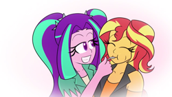Size: 1280x720 | Tagged: safe, artist:jake heritagu, aria blaze, sunset shimmer, comic:aria's archives, better together, equestria girls, cute, eyes closed, feeding, female, lesbian, shimmerbetes, shipping, spoon, sunblaze
