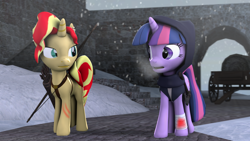 Size: 1920x1080 | Tagged: safe, artist:fd-daylight, sunset shimmer, twilight sparkle, pony, 3d, crossover, skyrim, source filmmaker, the elder scrolls