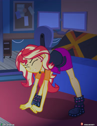 Size: 3090x4000 | Tagged: safe, artist:dieart77, sunset shimmer, better together, equestria girls, clothes, commission, dancing, eyes closed, female, humans doing horse things, meme fuel, smiling, solo