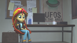 Size: 1920x1080 | Tagged: safe, artist:fd-daylight, sunset shimmer, equestria girls, 3d, coffee mug, computer, monitor, mug, source filmmaker, ufo