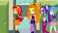 Size: 1920x1080 | Tagged: safe, screencap, adagio dazzle, aria blaze, sonata dusk, sunset shimmer, equestria girls, rainbow rocks, canterlot high, looking at you, the dazzlings