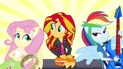 Size: 1920x1080 | Tagged: safe, screencap, fluttershy, rainbow dash, sunset shimmer, equestria girls, rainbow rocks, cute, lidded eyes, ponied up