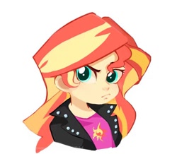 Size: 857x748 | Tagged: safe, artist:keeerooooo1, sunset shimmer, human, equestria girls, clothes, female, jacket, shirt, simple background, solo, white background