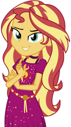Size: 6780x12000 | Tagged: safe, artist:sunshi, sunset shimmer, better together, equestria girls, spring breakdown, absurd resolution, clothes, cutie mark on clothes, dress, female, geode of empathy, magical geodes, simple background, smiling, smirk, solo, transparent background, vector