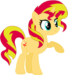 Size: 381x424 | Tagged: safe, artist:ra1nb0wk1tty, artist:selenaede, sunset shimmer, pony, unicorn, female, mare, raised hoof, simple background, smiling, solo, white background