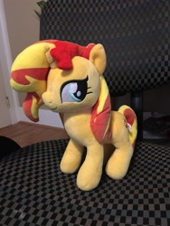 Size: 3024x4032 | Tagged: safe, artist:onlyfactory, sunset shimmer, pony, unicorn, absurd resolution, bootleg, desk, dvd, house plant, irl, office chair, photo, plushie, r2-d2