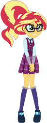 Size: 229x588 | Tagged: safe, artist:ra1nb0wk1tty, sunset shimmer, equestria girls, alternate universe, clothes, crystal prep academy uniform, glasses, school uniform, simple background, solo