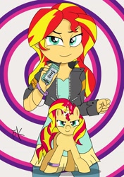 Size: 2039x2893 | Tagged: safe, artist:pony4koma, sunset shimmer, human, pony, unicorn, equestria girls, clothes, equestria girls ponified, female, hero, jacket, leather jacket, magic, ponified, pose, power rangers, technology