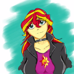 Size: 2835x2835 | Tagged: safe, artist:g-master-artist, sunset shimmer, equestria girls, collar, looking at you, sketchy, solo