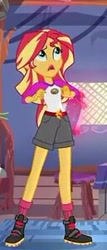 Size: 129x301 | Tagged: safe, screencap, sunset shimmer, equestria girls, legend of everfree, boots, camp everfree outfits, clothes, looking up, shorts, socks, solo