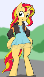 Size: 409x708 | Tagged: safe, artist:seidouryu, sunset shimmer, pony, semi-anthro, clothes, equestria girls outfit, solo