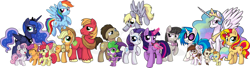 Size: 1280x350 | Tagged: safe, artist:tambelon, derpibooru import, apple bloom, applejack, big macintosh, derpy hooves, dj pon-3, doctor whooves, octavia melody, pipsqueak, pound cake, princess celestia, princess luna, pumpkin cake, rainbow dash, rarity, scootaloo, spike, sunset shimmer, sweetie belle, twilight sparkle, twilight sparkle (alicorn), vinyl scratch, alicorn, dragon, earth pony, pegasus, pony, unicorn, colt, convention, cutie mark, female, filly, male, mare, ponyville ciderfest, simple background, stallion, the cmc's cutie marks, white background