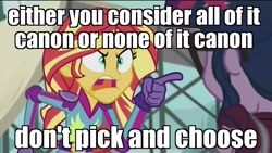 Size: 1920x1080 | Tagged: safe, edit, edited screencap, screencap, sci-twi, sunset shimmer, twilight sparkle, equestria girls, friendship games, angry, discovery family logo, exploitable meme, image macro, meme, pointing, reaction image, sunset yells at twilight