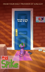 Size: 1000x1583 | Tagged: safe, artist:pasu-chan, sci-twi, spike, spike the regular dog, sunset shimmer, twilight sparkle, dog, equestria girls, cute, door, female, lesbian, photo, scitwishimmer, shipping, sunsetsparkle, the secret life of pets