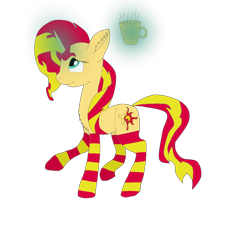 Size: 1200x1200 | Tagged: safe, artist:bobisia, sunset shimmer, pony, unicorn, clothes, glowing horn, magic, simple background, socks, striped socks, telekinesis, transparent background