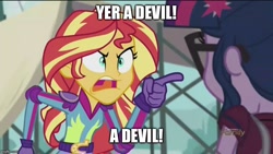 Size: 800x450 | Tagged: safe, edit, edited screencap, screencap, sci-twi, sunset shimmer, twilight sparkle, equestria girls, friendship games, angry, demoman, exploitable meme, image macro, meme, sunset yells at twilight, team fortress 2