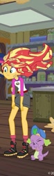 Size: 205x661 | Tagged: safe, screencap, sci-twi, spike, spike the regular dog, sunset shimmer, twilight sparkle, dog, equestria girls, legend of everfree, boots, camp everfree outfits, cap, clothes, cookie dough, eyes closed, hat, shorts, socks